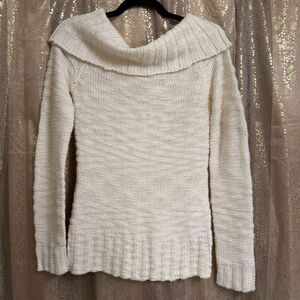 Suzy Shier Ivory Wool Knit Cowl Neck Chunky Midweight Sweater Medium